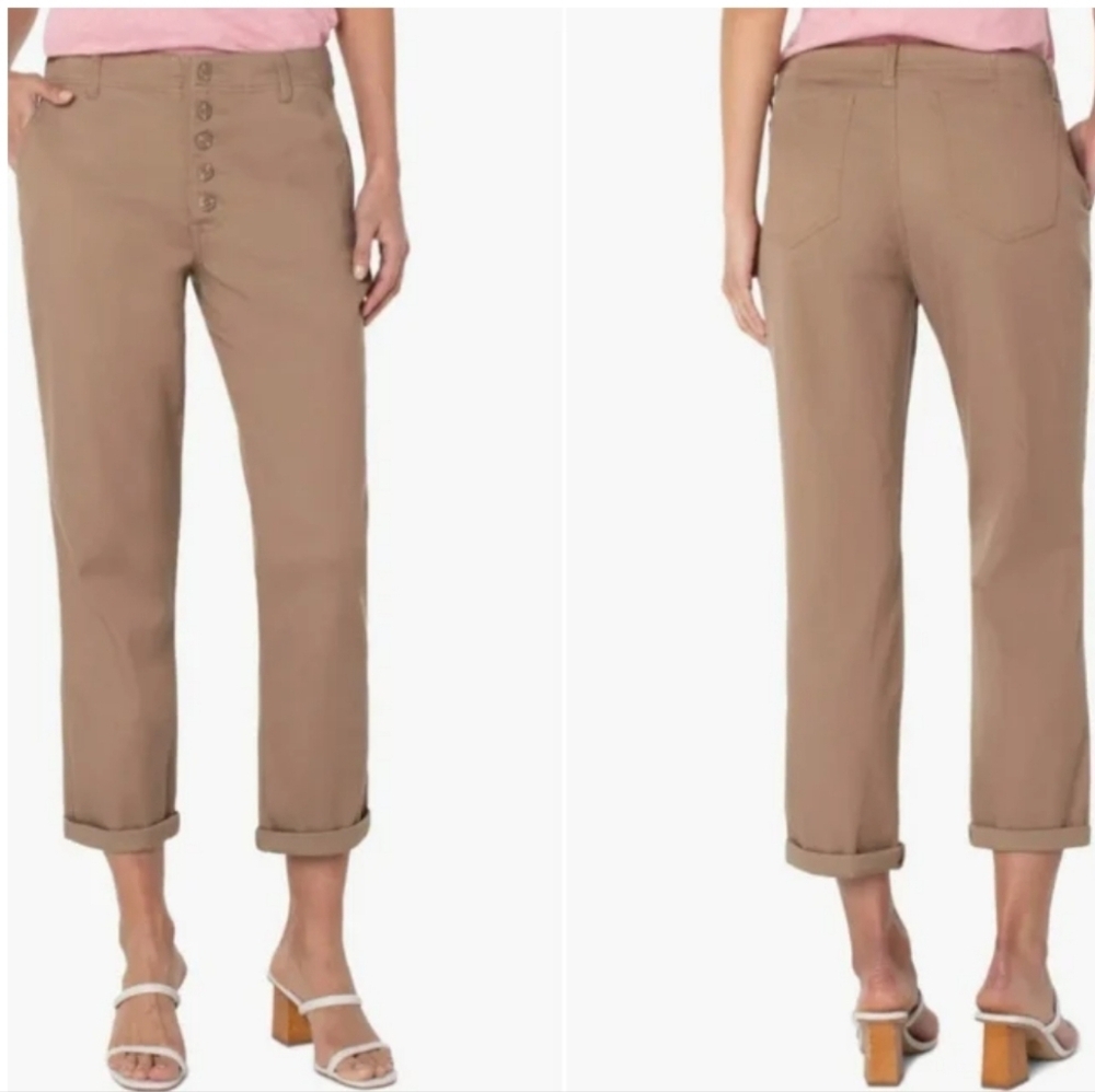 NWT Liverpool Ashwood Brown high waist button fly cuffed cropped pants jeans 32